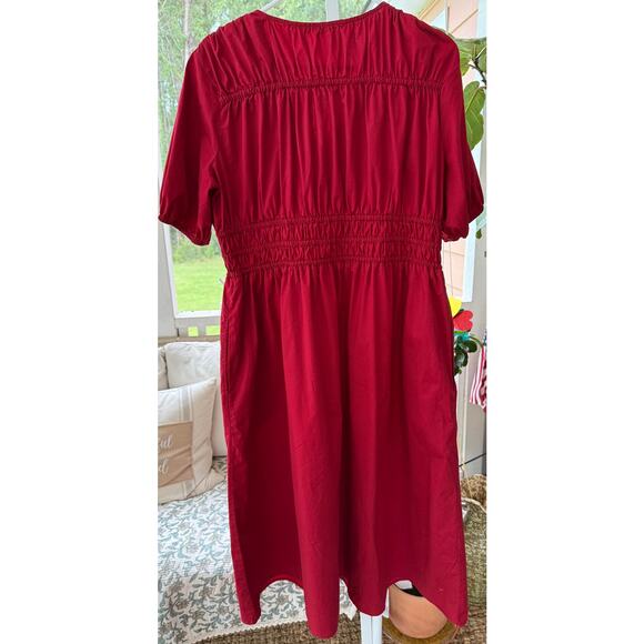 Loft Petite Shirred Tie Neck Midi Dress Rio Red Large - Picture 5 of 10